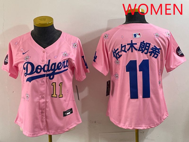 Women Los Angeles Dodgers #11 R.Sasaki Pink Sakura Edition 2025 Nike MLB Jersey style 3